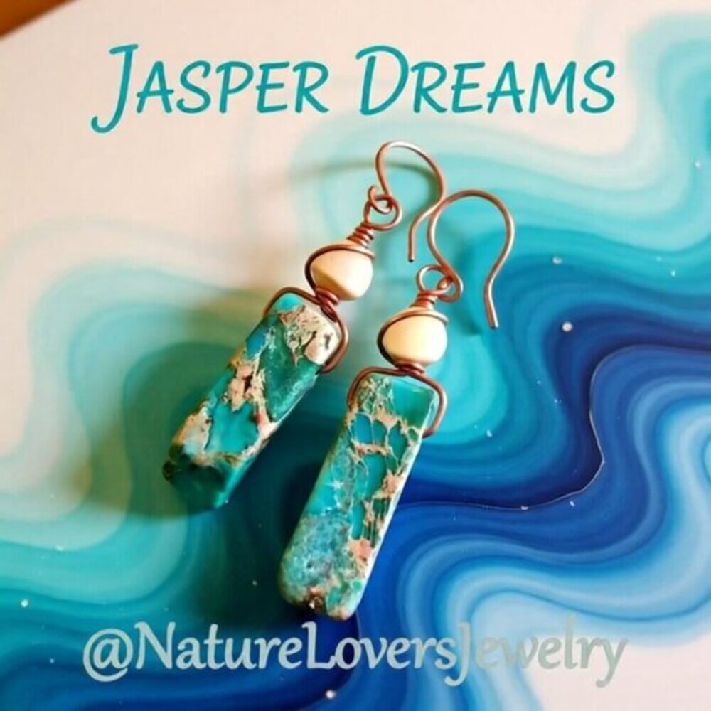 BOHO-LISCIOUS! Turquoise Sea Sediment Jasper Bar + Rough Citrine Dangle Earrings